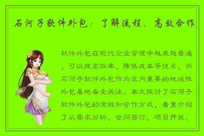 石河子软件外包 了解流程，高效合作